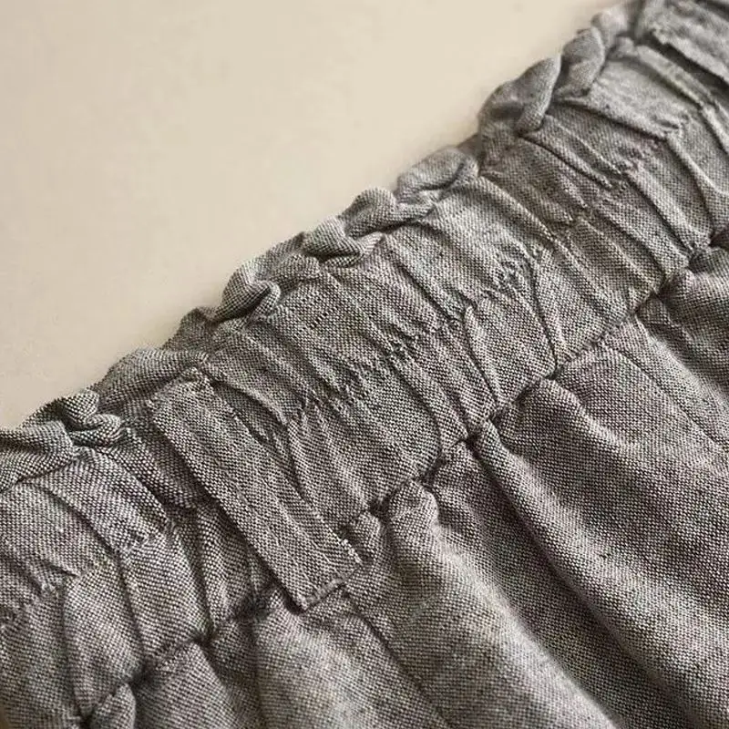 Pantalones holgados de pierna ancha para mujer, ropa básica informal de lino liso, elástica, de cintura alta, hasta el t