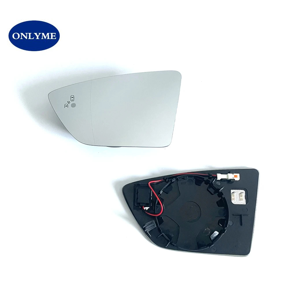 Car wide angle heated mirror glass with blind spot warning light for