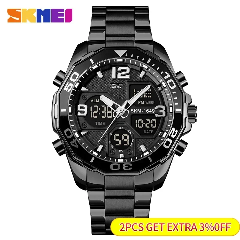 SKMEI 1649 Rotatable Ring Quartz Digital Men Wristwatches Chrono Alarm Male Clock reloj hombre Dual Movement Sport Mens Watches 2