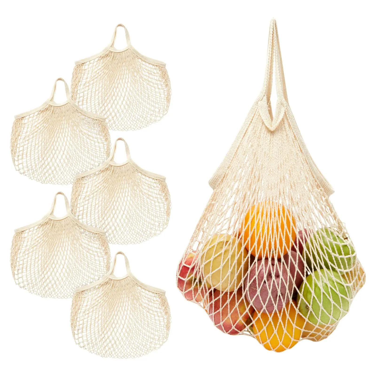 

Portable Grocery Bags for Fruit Vegetable Bag Reusable Cotton Mesh String Organizer Handbag Short Handle Shopping Bags Tote