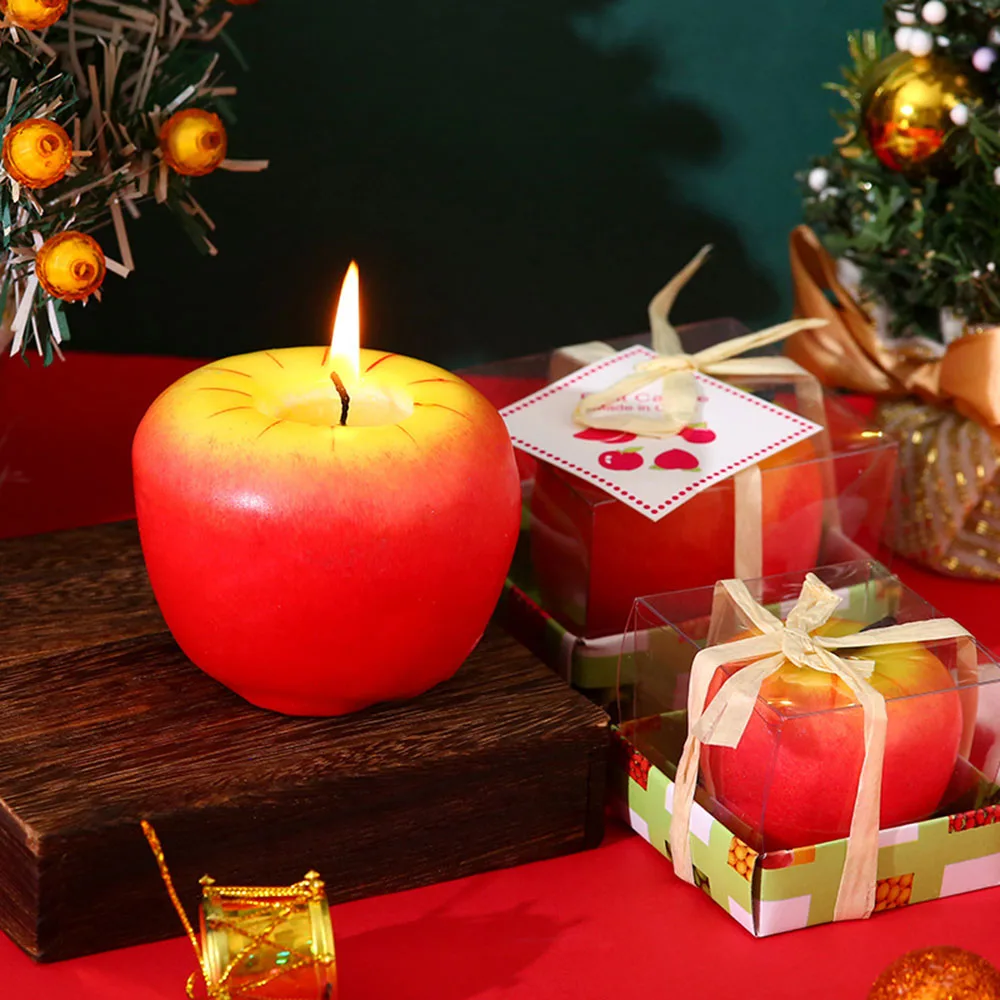 Christmas Gift Simulation Fruit Aroma Candle Apple Smokeless Handmade Candle Christmas Eve Party Decoration Gift Candles Red App - Image 3