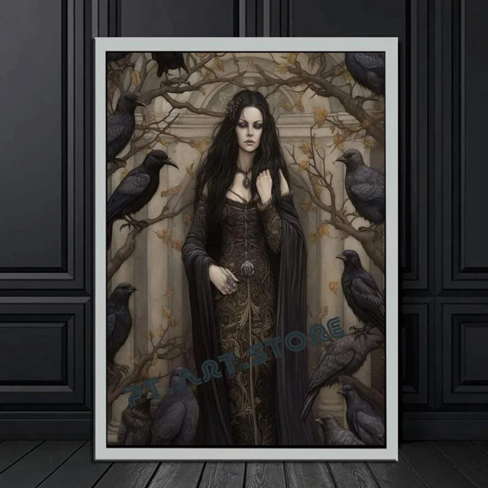 Donkere Fantasie Muur Kunst Kraai Heks Donkere Retro Posters Gotische  Woonkamer Home Decor Horror Halloween Canvas Schilderij Print Foto -  AliExpress, image size:1000x1000