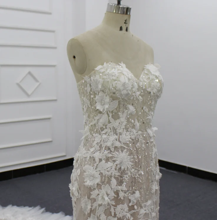 Eslieb made sweetheart lace shining wedding dress