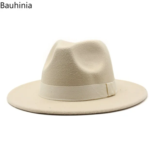 2023 New Hot Wide Brim Felt Fedora Hats With Bee Ribbon Autumn Winter Wedding Party Trilby Hat Men Gentleman Jazz Hats 56-58CM 1