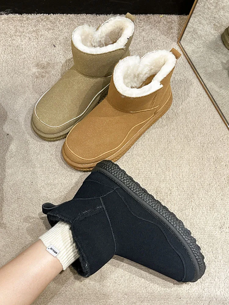 

Зимние сапоги для женщин на плоской подошве с круглым носком зимняя обувь сапоги-Женская обувь сабо на платформе плюшевые резиновые сапоги для женщин 2023 г.