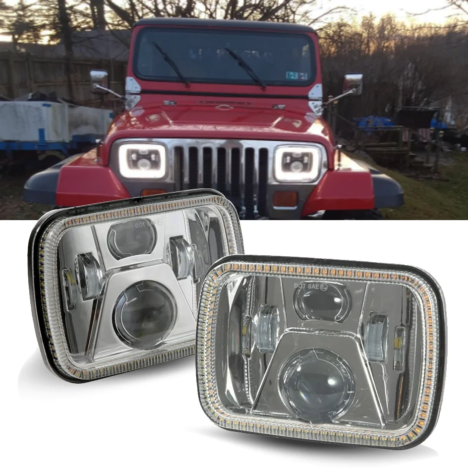 

2 шт. 5x7 дюймов светодиодный налобный фонарь с дальним/ближним светом DRL квадратный 5x7 110 Вт Рабочий свет для Jeep YJ Cherokee XJ Trucks налобный фонарь