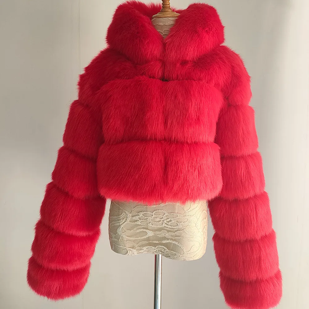 2023 Winter Warm Fashion Hooded Faux Fur Coat Man Women 5XL 6XL Furry Overcoat Elegant Plush Crop Jacket Daily Casual Clothes