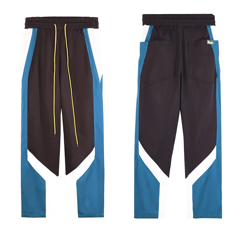 

Streetwear Black Blue Rhude Sweatpants Men Women 1:1 Drawstring Pocket Casual Trousers With Tag Inside Mesh Spliced Jogger Pants