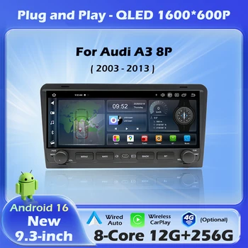 Autoradio Android 16 con Carplay Wireless per Audi A3 8P 2003-2013, Lettore Multimediale GPS, Navigazione, Audio Stereo DSP, 4G WIFI