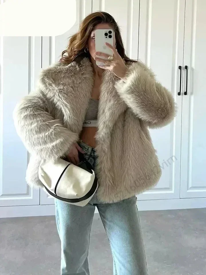 2024 Winter Faux Fur Coat for Women Brand Fashion Fake Fox Fur