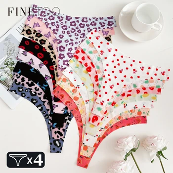 FINETOO 4 pezzi biancheria intima ultra morbida per donna sexy stampa grafica perizoma senza cuciture femminile elasticizzato leopardato perizoma comfort lingerie