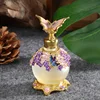 Gold Purple Pink Flowers Glass Perfume Bottle With Metal Butterfly Lid Empty Refillable 25ml Round Frost Fragrance Containers 1