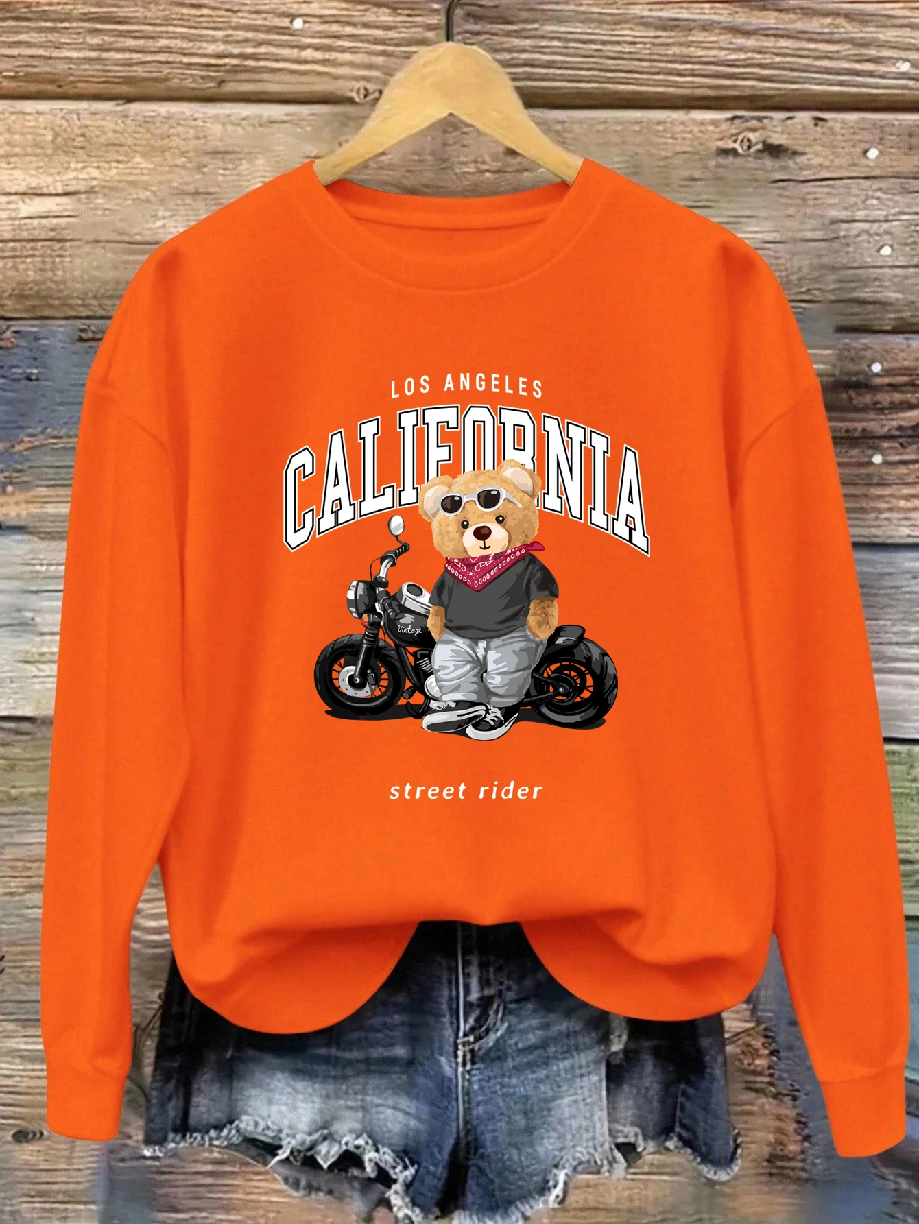Street Rider Cool Bear Pattern Women Sweatshirt O-Neck Autumn Streetwear Unisex Jogging Casual Clothes Loose Fleece Pullover