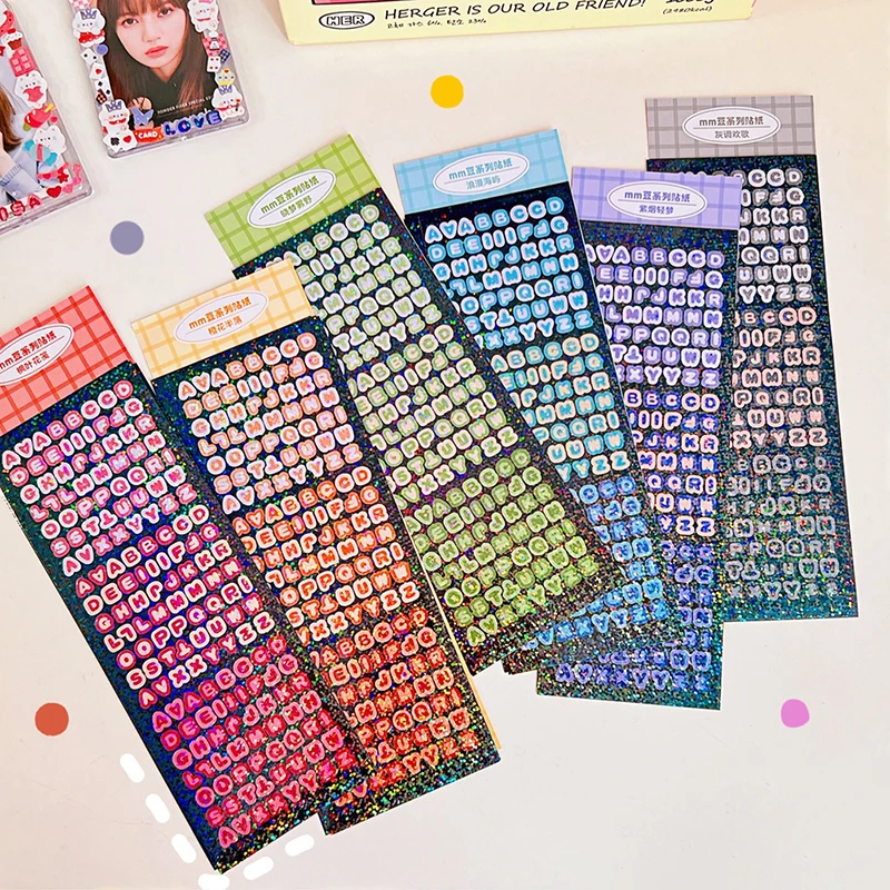 

4Sheets/Pack Laser Bling Letter Gift Alphabet Sticker Decorate Photocard Scrapbooking DIY Photo Album Stationery Supplies