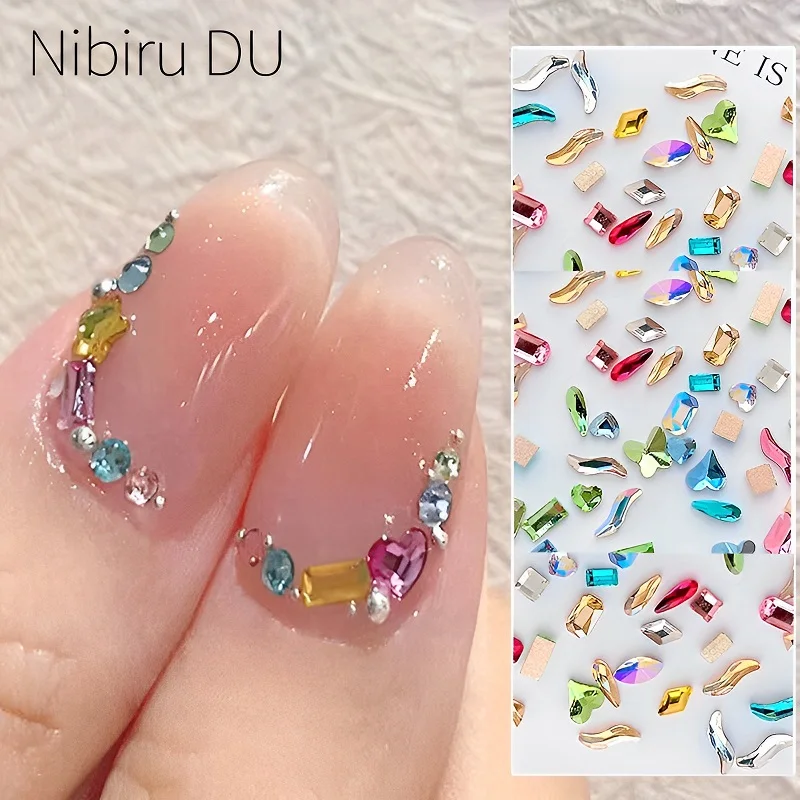 300/100pcs Mini Nail Art Rhinestones Crystal Acrylic Flatback Diamonds Mixed Shape Sparkle DIY Nail Luxury Manicure Accessories 1