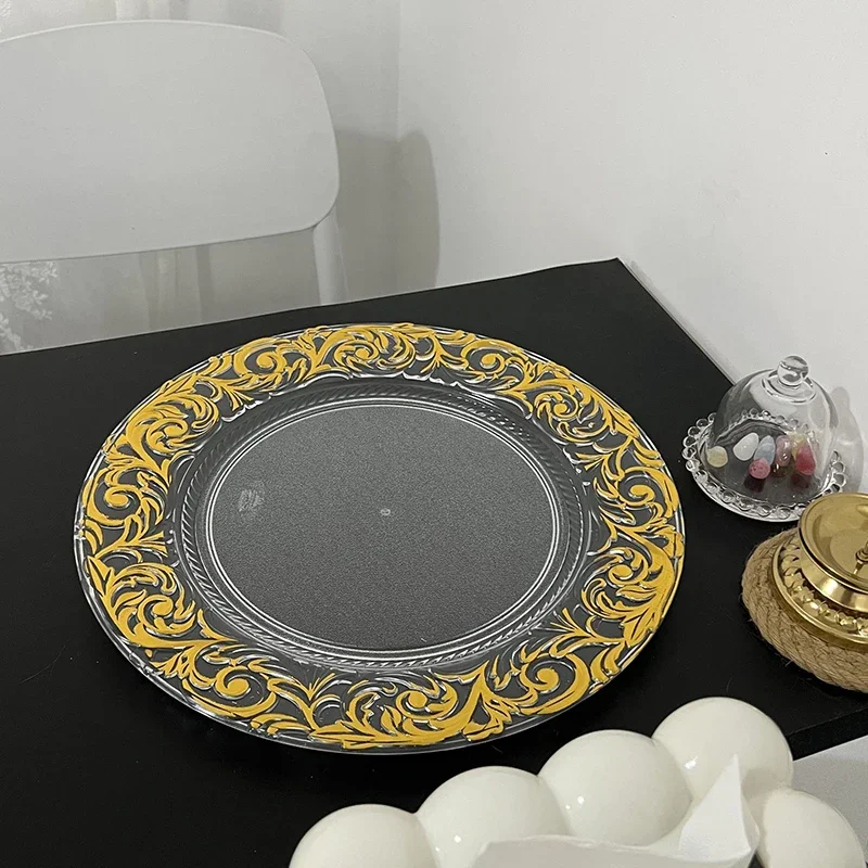 100 PCS Charger Plate Plastic Decorative Service Tray Clear Dinner Trays Banquet Plates Wedding Party Decor Table Place 13inch 5