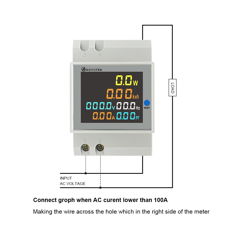 KetoteK-Din Rail 디지털 0-100A 전류계 AC 80-300V 250V-450V 전압계, Led 디스플레이 Amp 볼트 에너지 전력계 활성 와트 미터