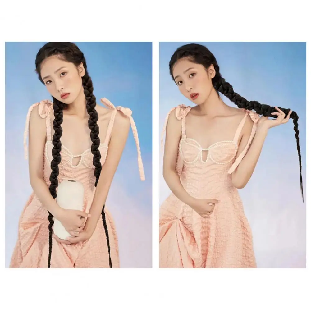 Women Wig Realistic Smooth Soft Natural High Stretch Hairband Hair Styling Increase-hair Volume Long Boxing Braid Pigtail Wig