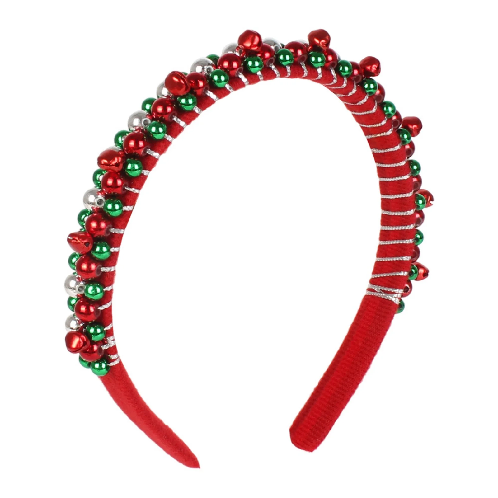 1PC Christmas Jingle Bell Headbands, Rhinestone Beaded Red Green Hair Hoops, Festive Hair Accessories For Women Girls