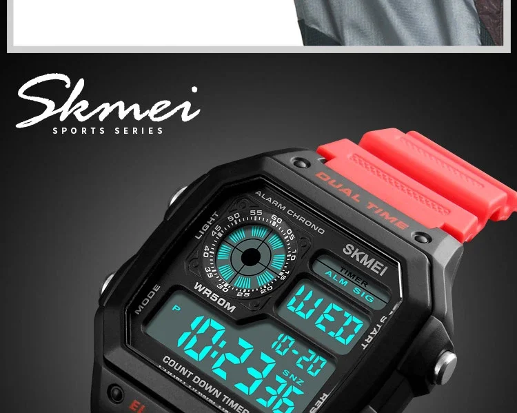 SKMEI 1299  Alarm Male Digital Watch reloj hombre Outdoor Sport Watch Fashion Men PU Strap Multifunction Waterproof Watches