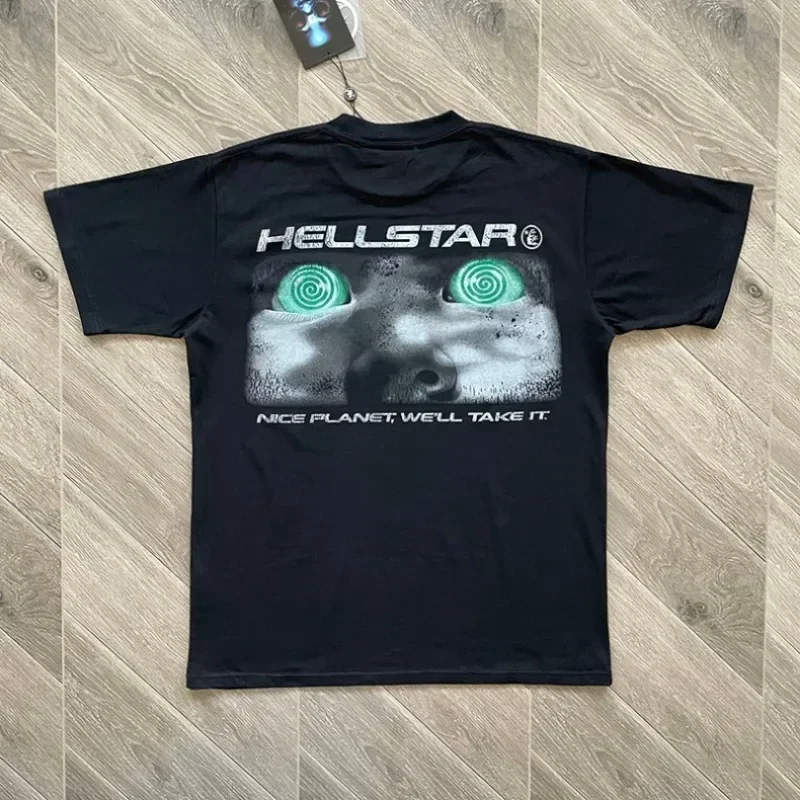 

2024ss HELLSTAR Attacks Tee Men Women 1:1 Best Quality Alien Printed Black Pure Cotton T-Shirts