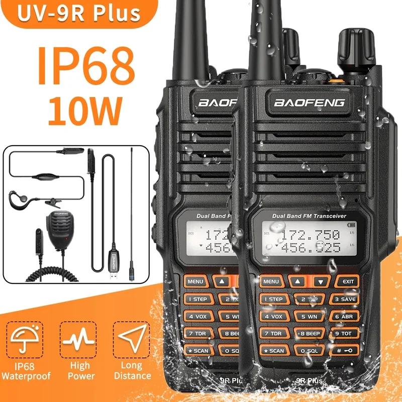 

2PCs baofeng UV-9R plus hign power dual band 136-174/400-520mhz IP68 waterproof ham radio BF-UV9R walkie talkie long range