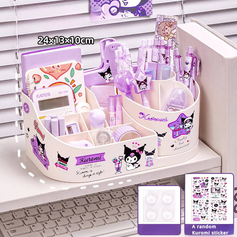 Pen Holder Stationery Storage Box Stationery Organizer Desktop Storage Kit For Kuromi Melody Kawaii Sticker
