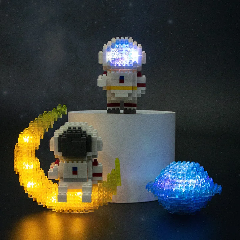 Space Micro Building Blocks Spaceman Figures Astronaut Display Box LED Light Diamond Mini Brick Toys for Kids Gifts