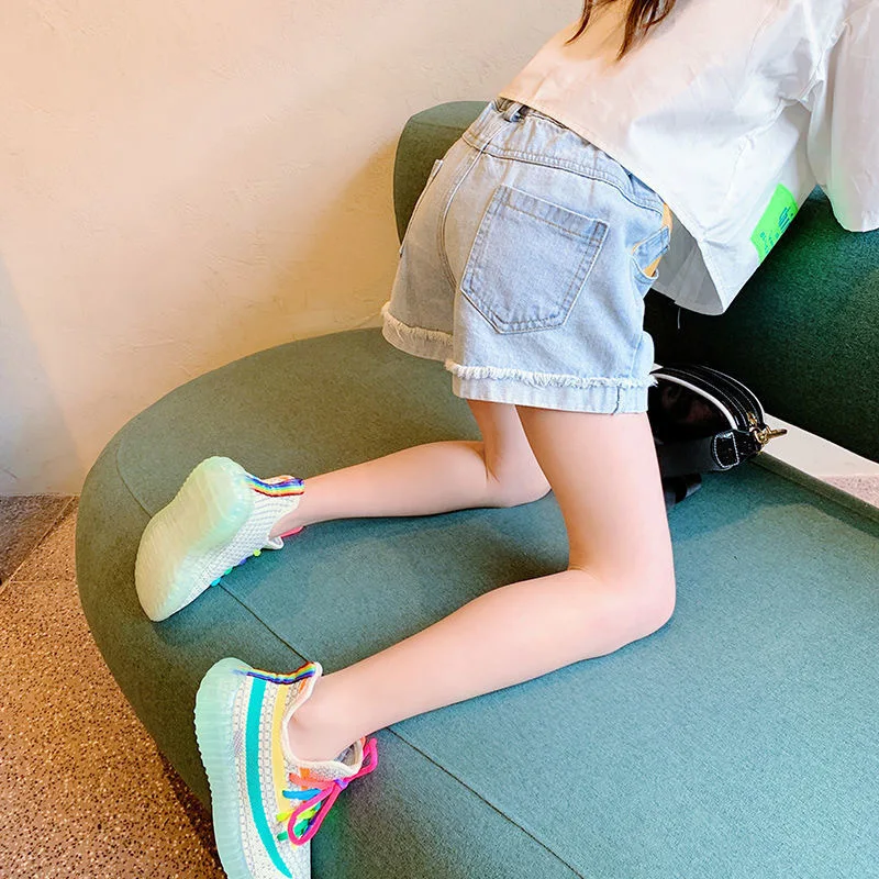 UNITIM 어린이 소녀 데님 반바지 얇은 패치 워크 주니어 소녀 반바지 느슨한 통기성 3-12Yrs 어린이 소녀 반바지 십대 소녀 반바지
