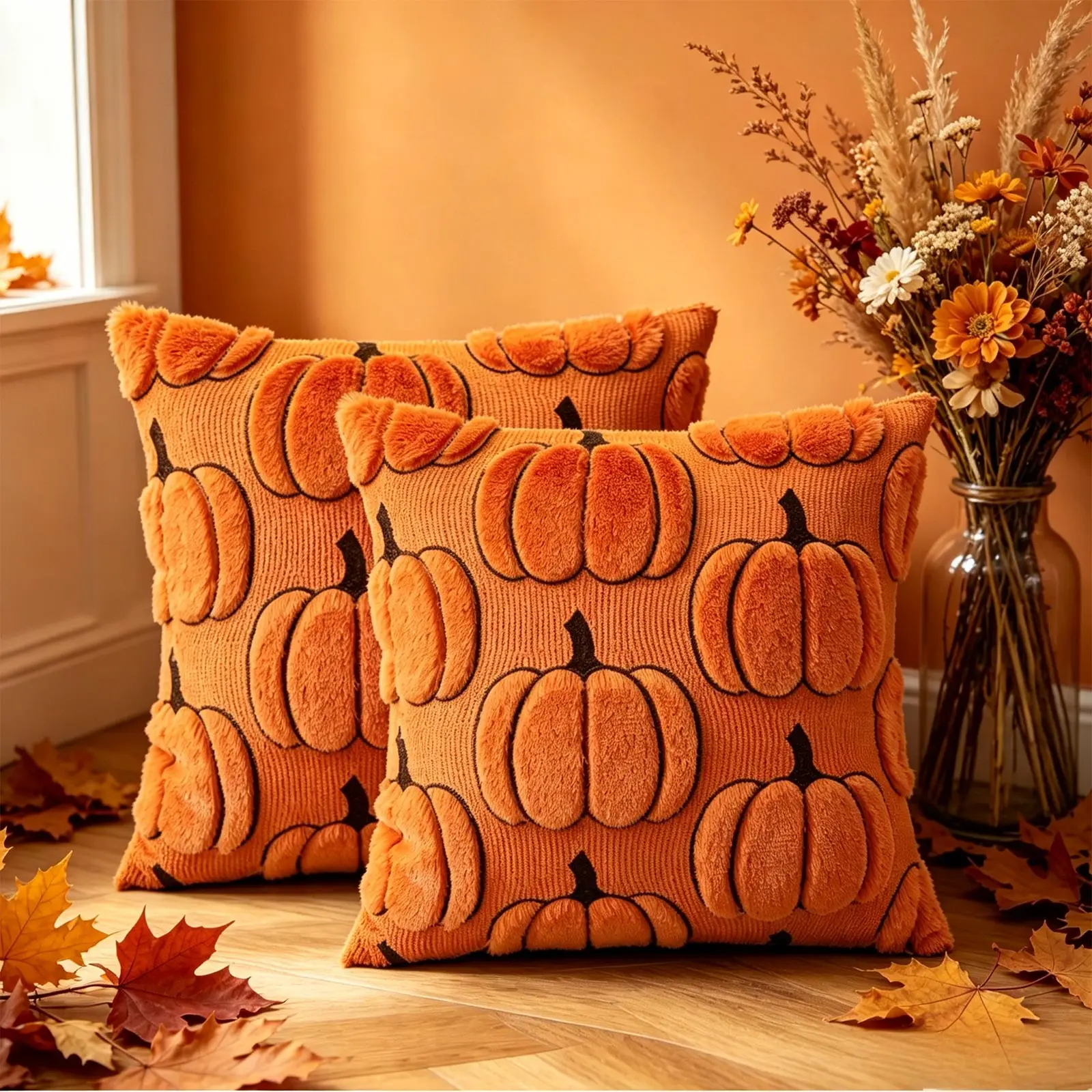Halloween Plush Throw Pillow Cover, 45x45cm Decorative Cushion
