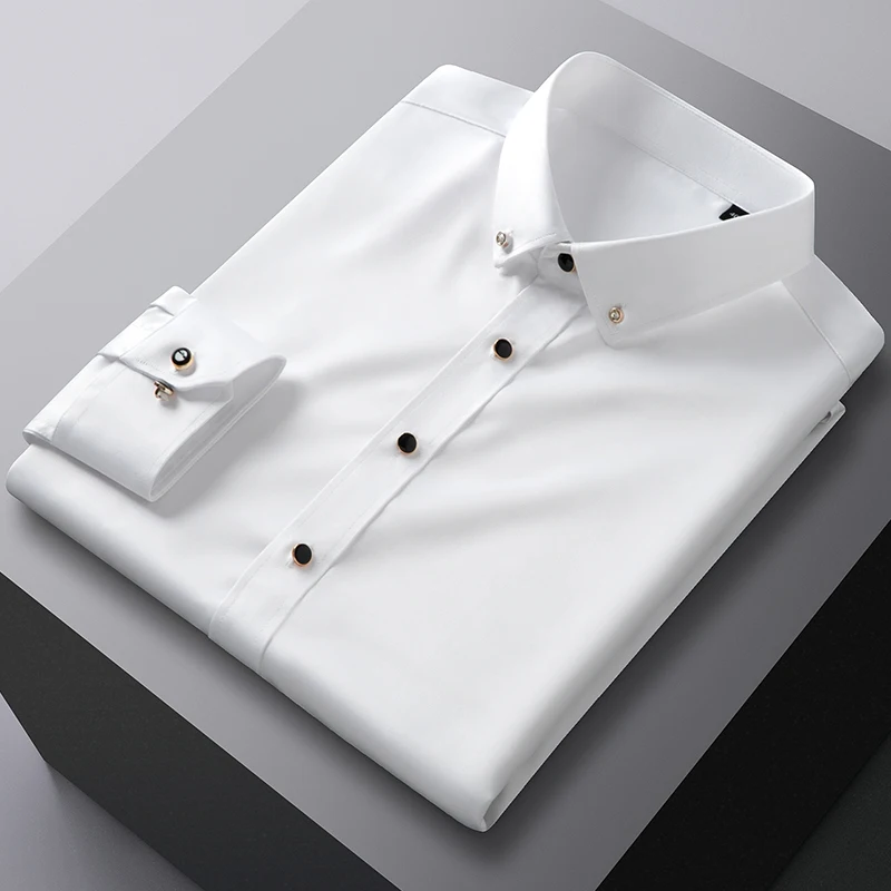 قميص أبيض جديد للرجال بلون واحد 2022 بأكمام طويلة مريح ناعم قمصان من قماش البوبلين غير رسمية ملائمة رسمية 1