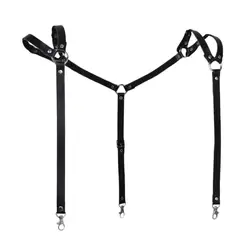 Mens Leather Adjustable Slim Trousers Suspenders Fancy Dress