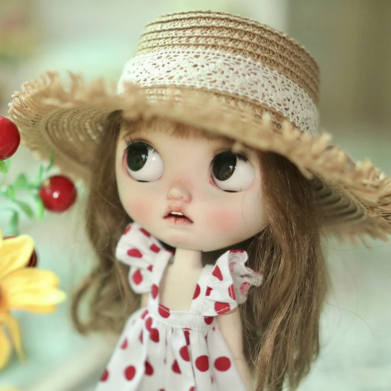 1pc Doll House Doll Handmade Straw Hat Sun Cap For 1/6 Doll Accessories Decoration Blyth Doll Clothes