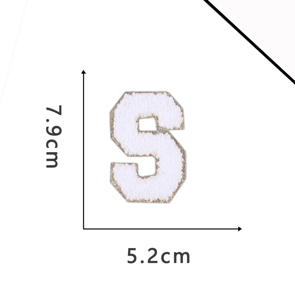 A-Z White Chenille Letter Patches Towel Sequins Clothing Patch Clothes Sew on Applique DIY Garment Hat Decor