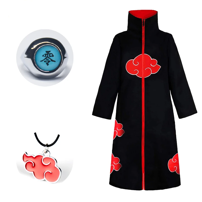 

3Pcs/Set Akatsuki Pain Metal Rings Necklance Anime Long sleeved Cosplay Costumes Special Use Robe Cape Cloak for Halloween Toys