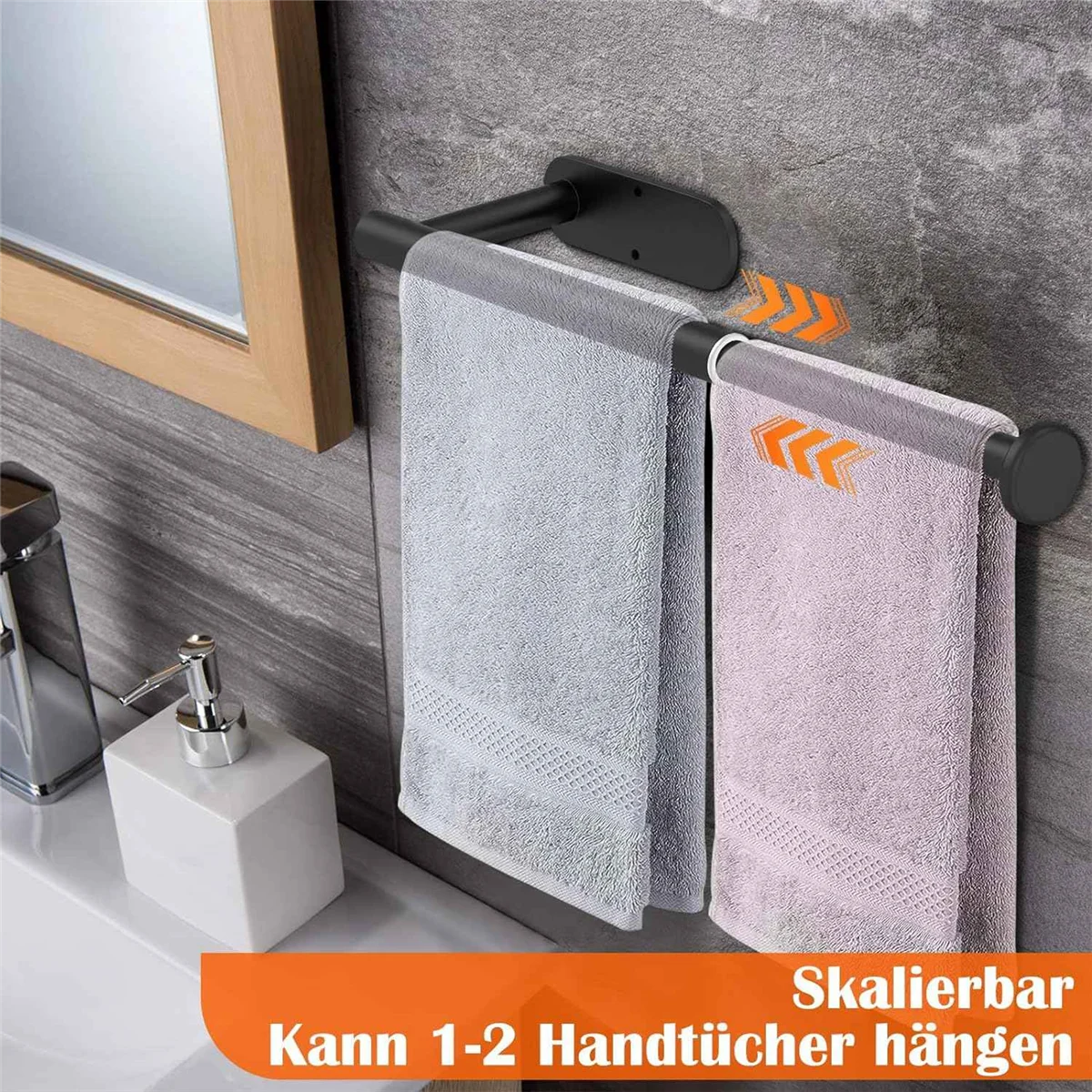 Towel Rail No Drilling Extendable Gluing Bathroom Kitchen Tea Holder Wall Black