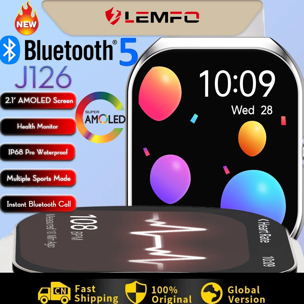 

Смарт-часы LEMFO J126, 2,1 дюйма, AMOLED, Bluetooth, водостойкие, IP68