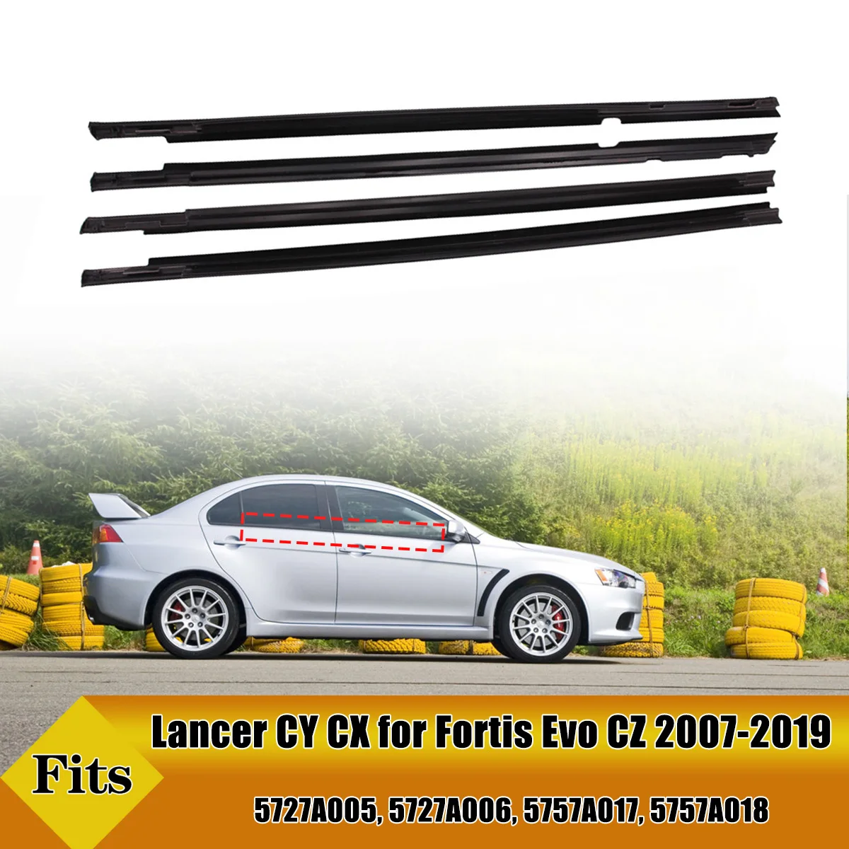 Window Weatherstrip Molding 4PCS Car Outer Windows Rubber Weatherstrip Waterproof Door Strip Sealing Moulding For Lancer CY CX for Fortis Evo CZ 2007-
