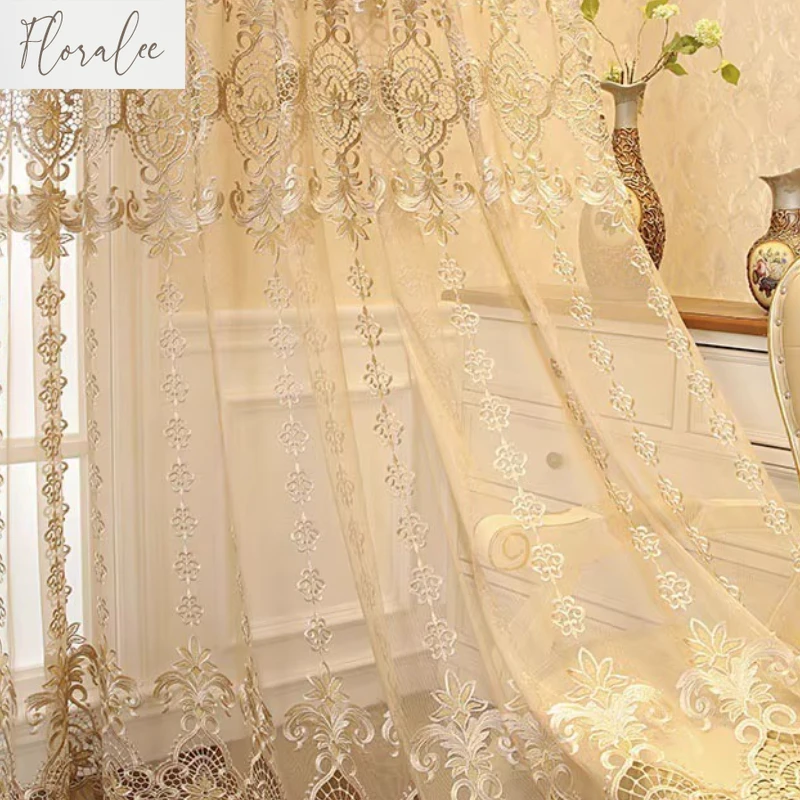 Tende per finestre ricamate in stile europeo per soggiorno, soggiorno, camera da letto, tulle leggero in stile lusso per la decorazione di finestre 3