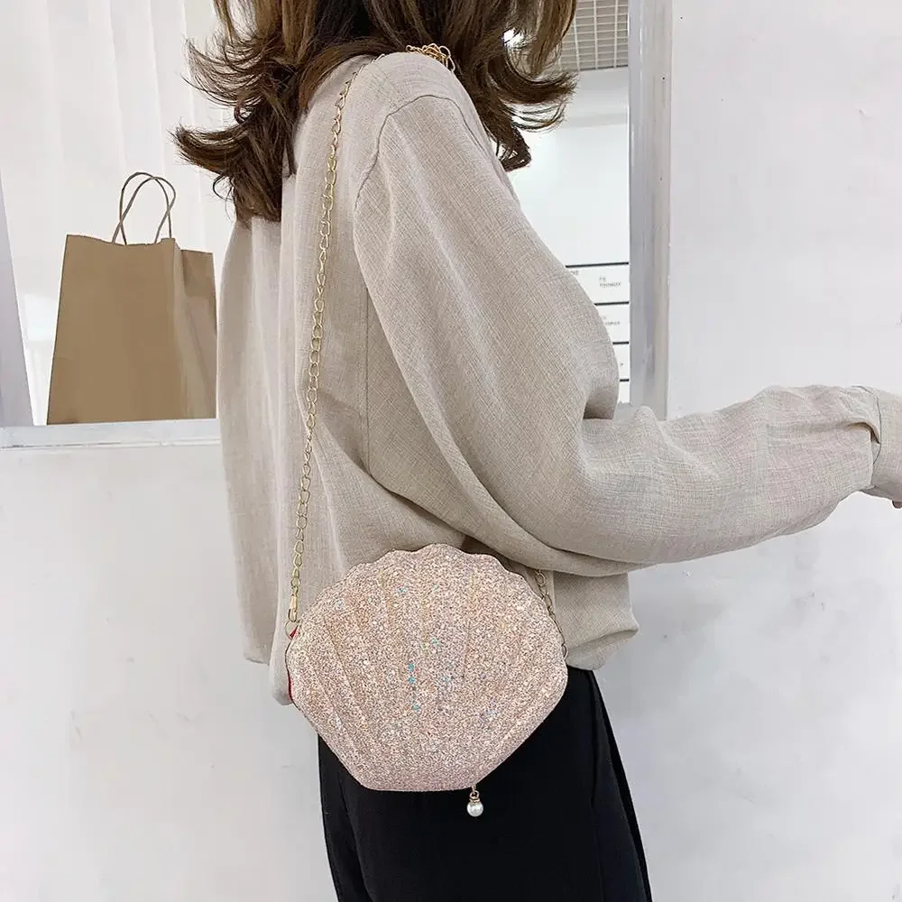 Women Shoulder Handbags Shell Bag Chain Cute Sequins Small Bag Phone Money Pouch Zipper Crossbody Bags for Women Bolsa Feminina crossbody bag women handbags