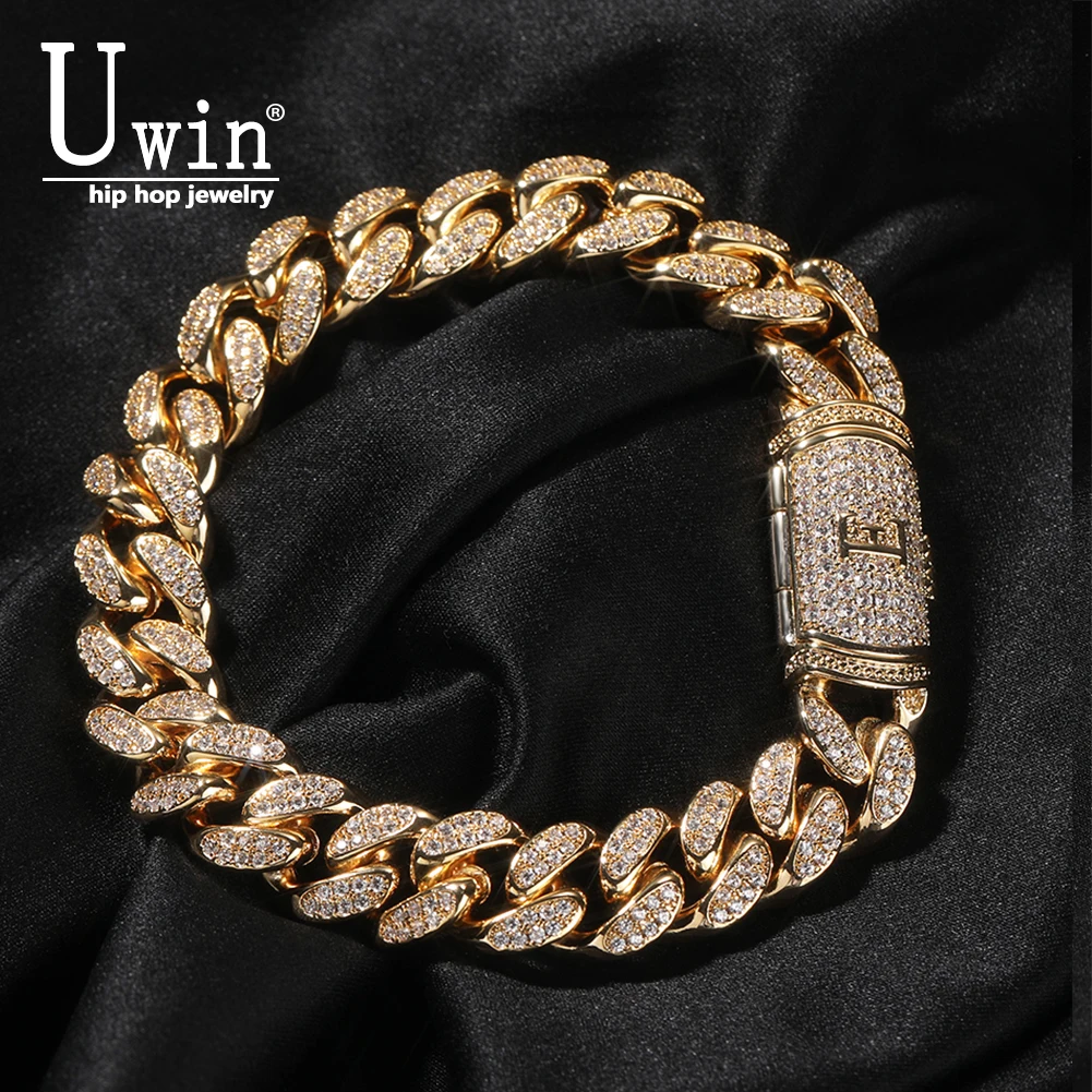 Uwin Letters On Bail Bracelet Iced Out Cubic Zirconia Initial Bangle For Women Fashion Jewelry Gifts