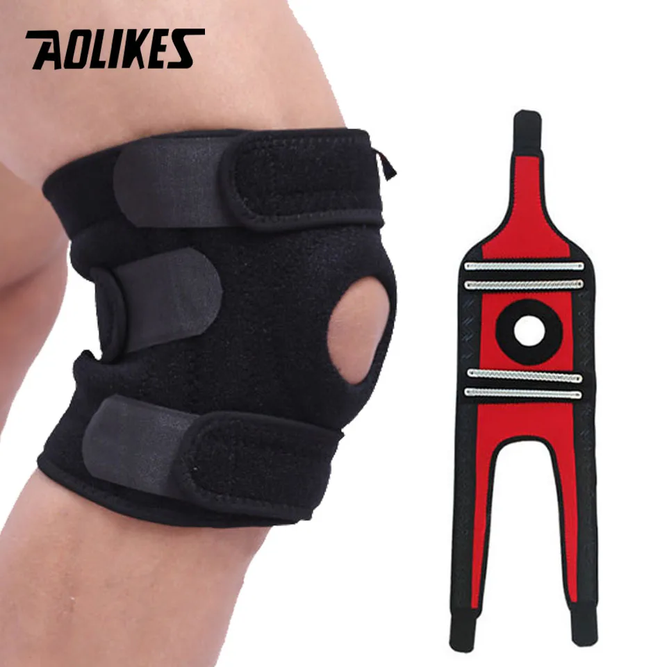 

AOLIKES 1PCS Mountaineering Knee Pad with 4 Springs Support Cycling Knee Protector Mountain Bike Sports Safety Kneepad Brace