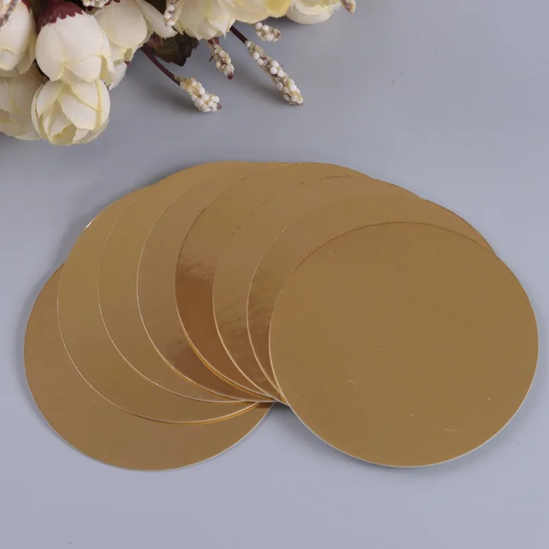 10pcs Silver Gold Cardboard Cake Holders Round Cake Stand Pastry Base Dessert Plate for Tiramisu Moussecake Cheesecake Snack