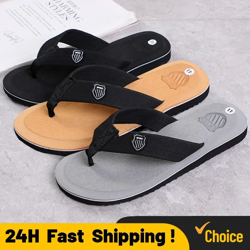 2025 Summer New Men's Flip Flops Indoor Outdoor Beach Sandals Thick Soft Sole Bathroom Slides Shoes Man Non-slip Home Slippers