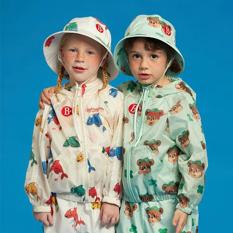Summer Children's Sunscreen Clothing Hooded 2024 New Zipper Thin Jacket Baby Girl Sun Protection Coat Shorts Set Boys Clothes 2