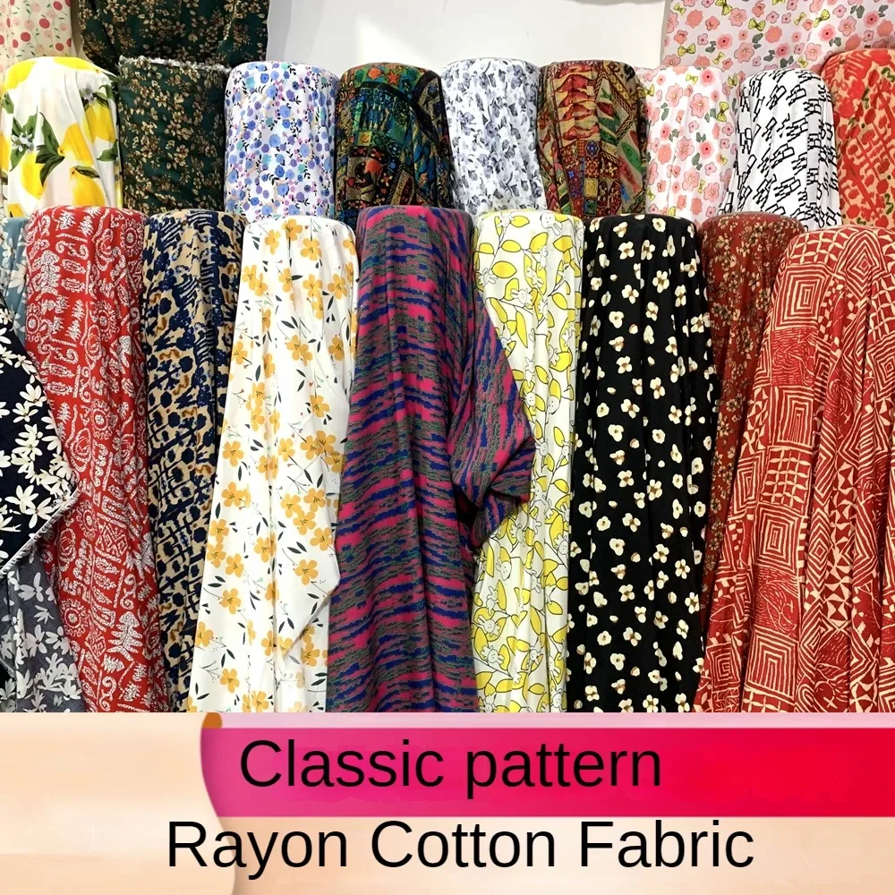 

Rayon Cotton Fabric Floral By The Meter for Clothing Dresses Pajamas Diy Sewing Summer Soft Textile Flowers Drape Fashion Opaque