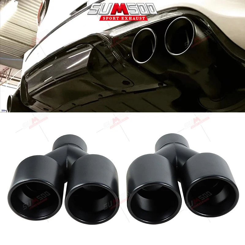 SUMSOO Dual Exhaust Tip double wall rolled edge Stainless Steel black powder coated Weld-on muffler Tail pipe 1piece