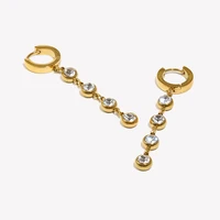 E. B. belle Geometric Round Clear Zircon Pendant Hoop Earrings PVD Plated Stainless Steel Fashion Jewelry Accessories