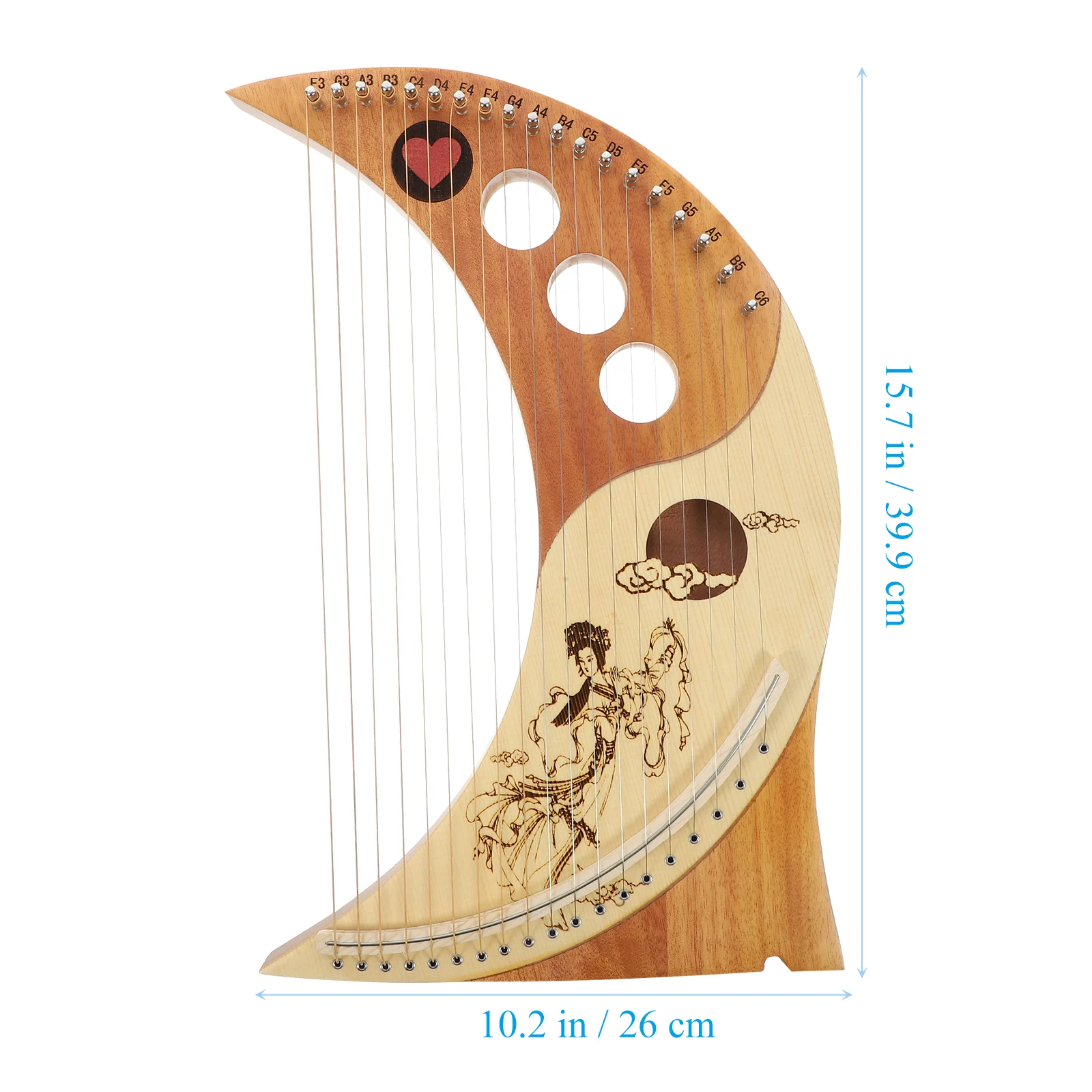 Instruments 19 Tone Lyre Harp with Tuning Wrench Moon Retro Solid Wood Musical Handheld Child
