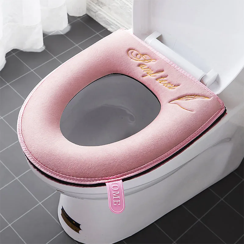 Toilet Seat Cover Winter Soft Washable Removable Zipper Flip Lid Handle Waterproof